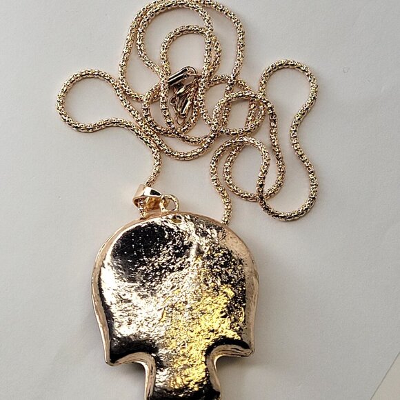 Large Crystallized Golden Skull Pendant Necklace - Picture 4 of 12